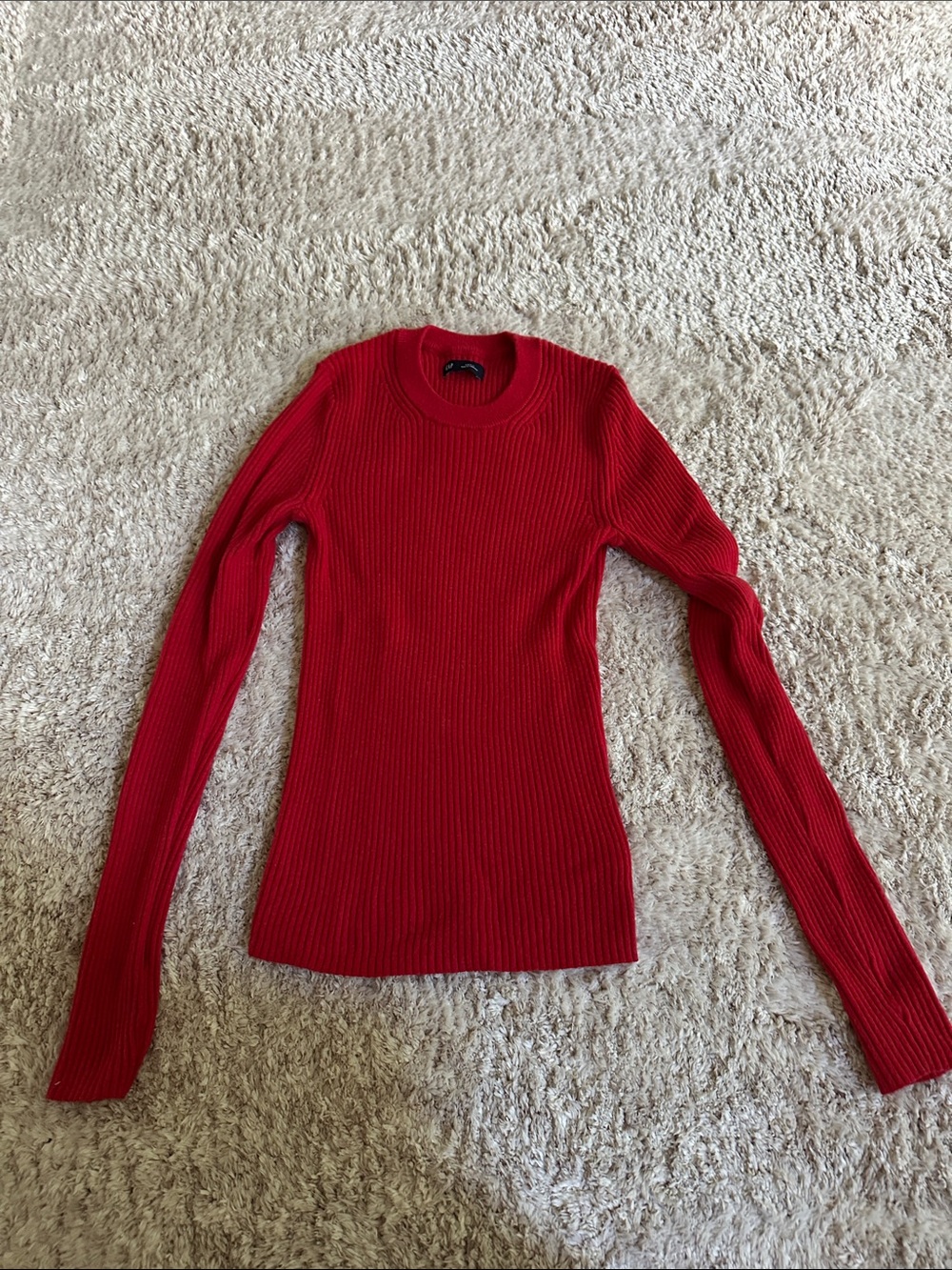 GAP Red Ribbed Long-Sleeve Crewneck Top